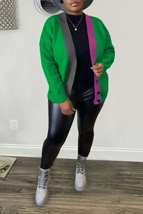 Color Block Button Front Cardigan-DESTINY