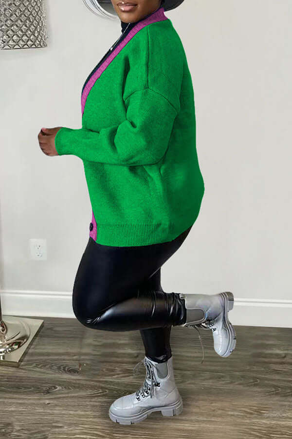 Color Block Button Front Cardigan-DESTINY