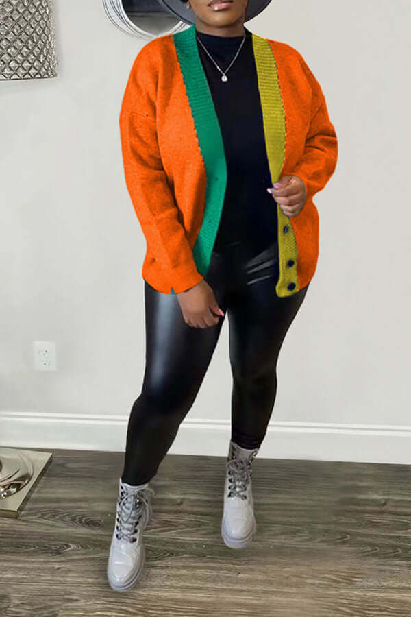 Color Block Button Front Cardigan-DESTINY