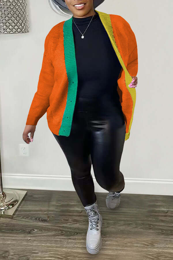 Color Block Button Front Cardigan-DESTINY