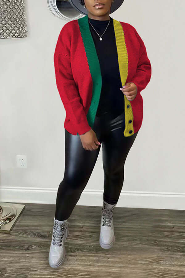 Color Block Button Front Cardigan-DESTINY
