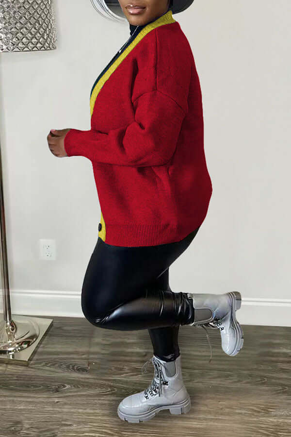 Color Block Button Front Cardigan-DESTINY