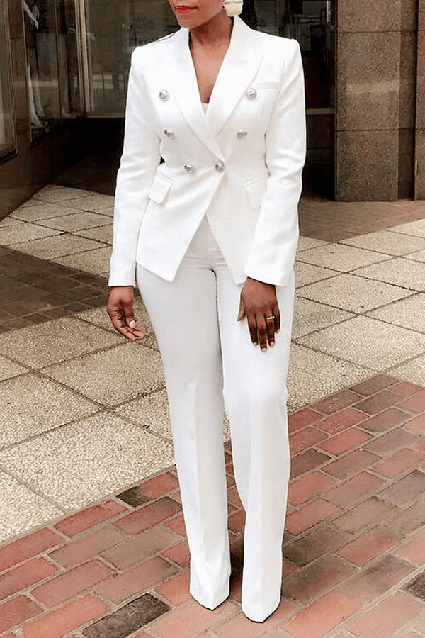 Solid Color Double Breasted Blazer Set-DESTINY