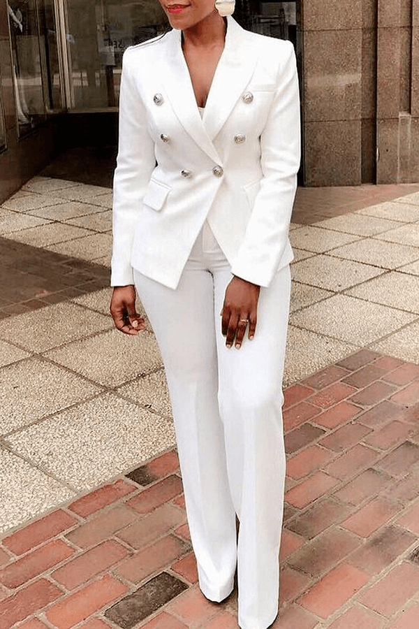 Solid Color Double Breasted Blazer Set-DESTINY