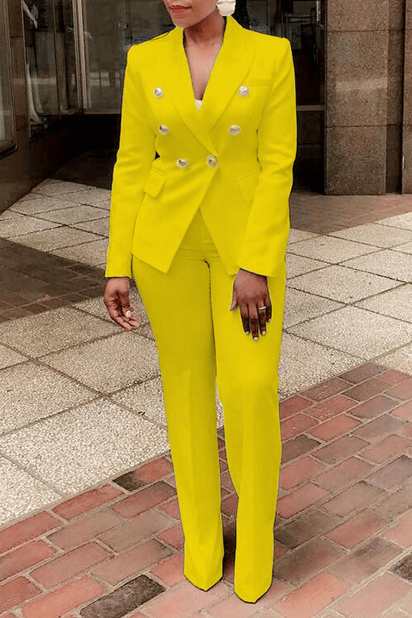 Solid Color Double Breasted Blazer Set-DESTINY