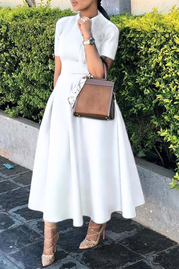 Elegant Short Sleeve A-line Dress-DESTINY