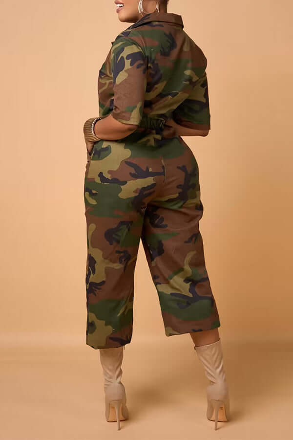 Casual Camo Print Slant Pocket Jumpsuit-DESTINY