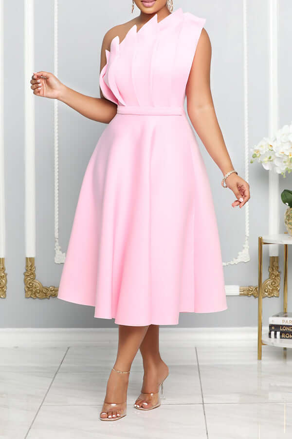 Blooming Romantic One Shoulder Flare Dress-DESTINY