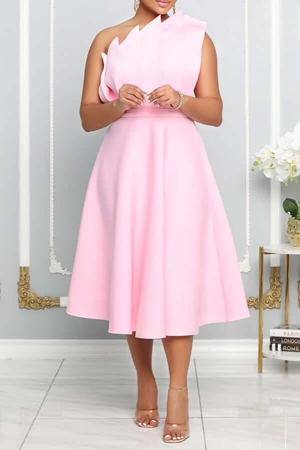 Blooming Romantic One Shoulder Flare Dress-DESTINY