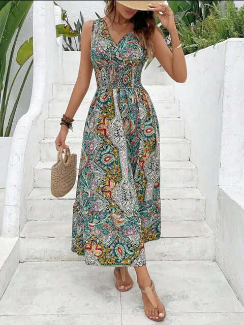 Philomena - High-waisted sleeveless bohemian dress-DESTINY