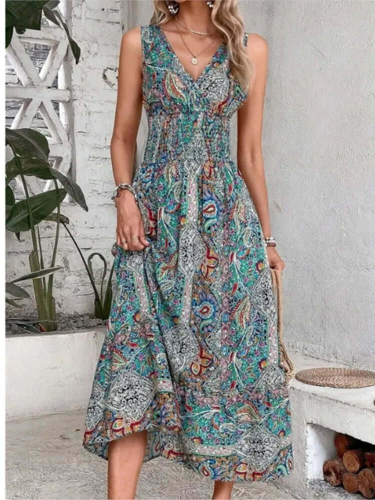 Philomena - High-waisted sleeveless bohemian dress-DESTINY