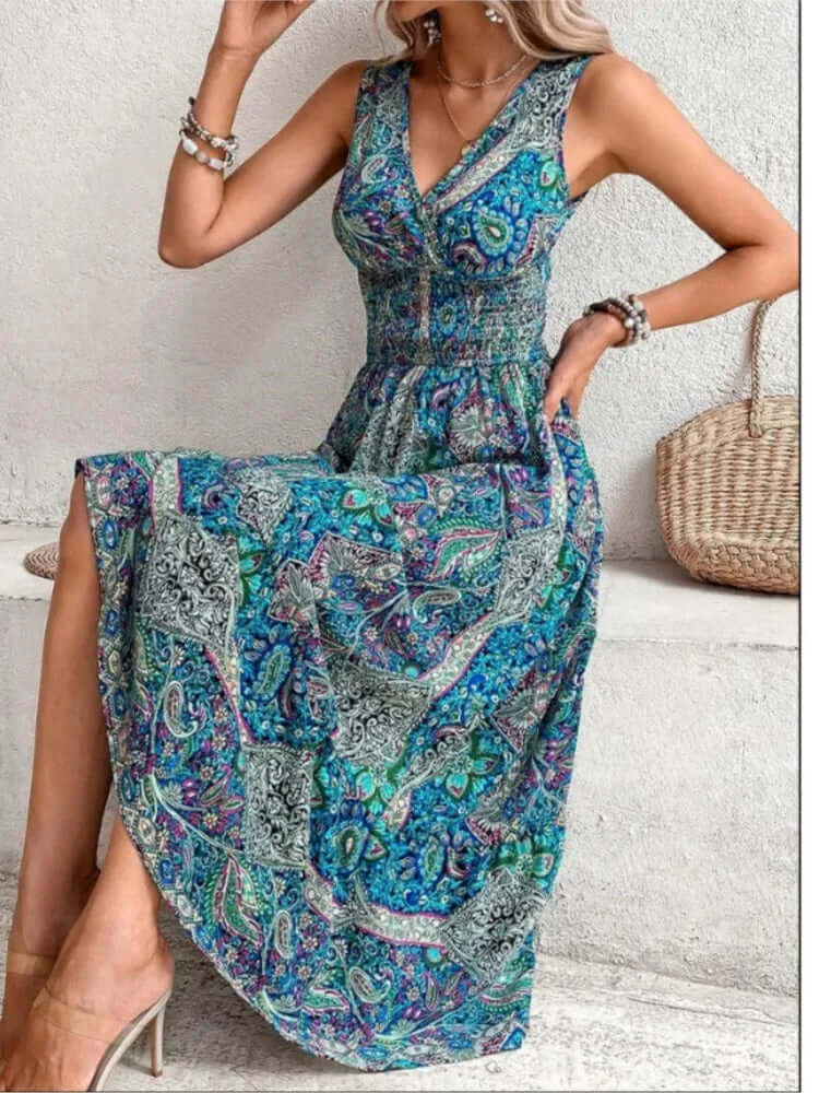 Philomena - High-waisted sleeveless bohemian dress-DESTINY