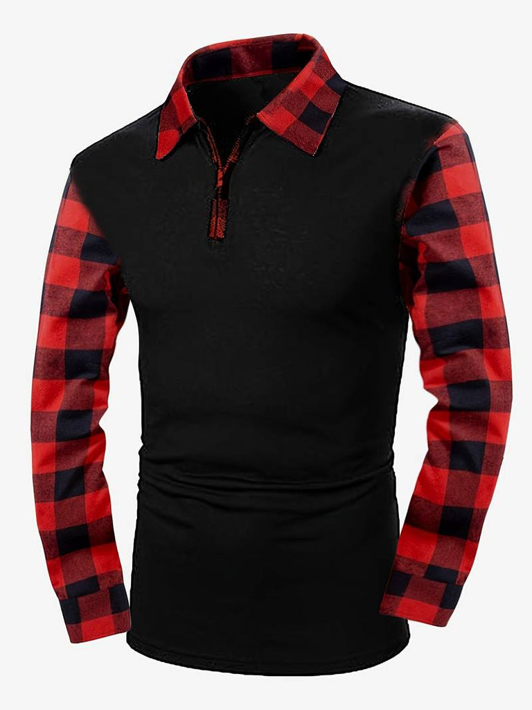 James long sleeve check flannel polo shirt-DESTINY