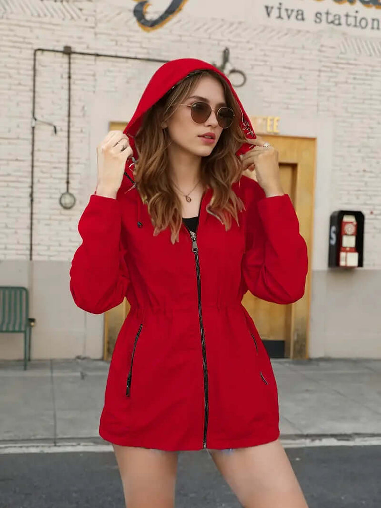 Casual Jacket With Long Sleeves, Zip, Floral Print and Hood-DESTINY