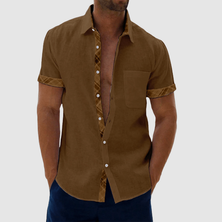Finn - Summery linen-like shirt with checked collar and button placket-DESTINY