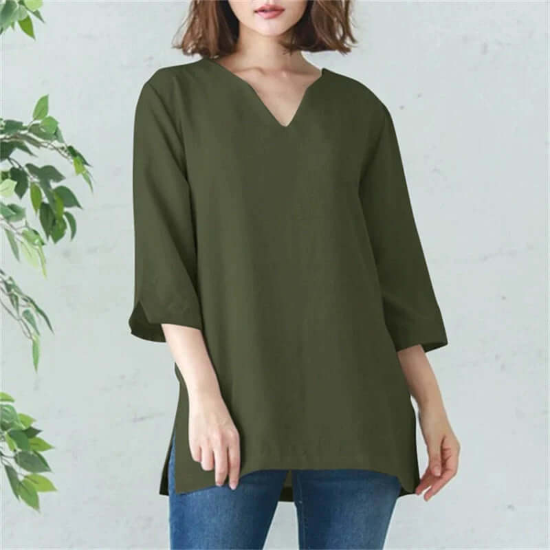 Casual V-neck Cotton Shirt-DESTINY