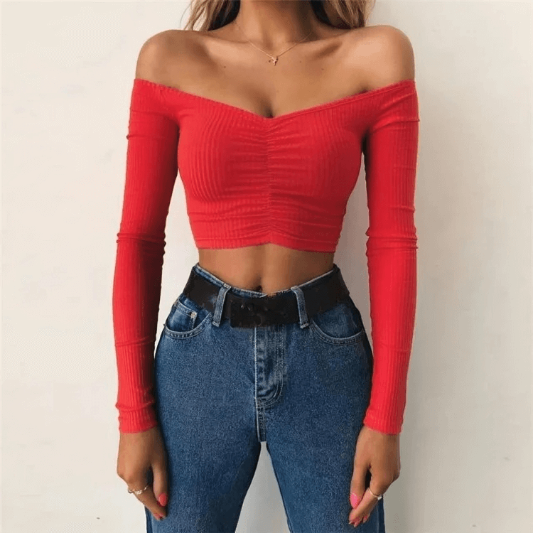 Sexy off-shoulder cut-off long sleeve for women-DESTINY