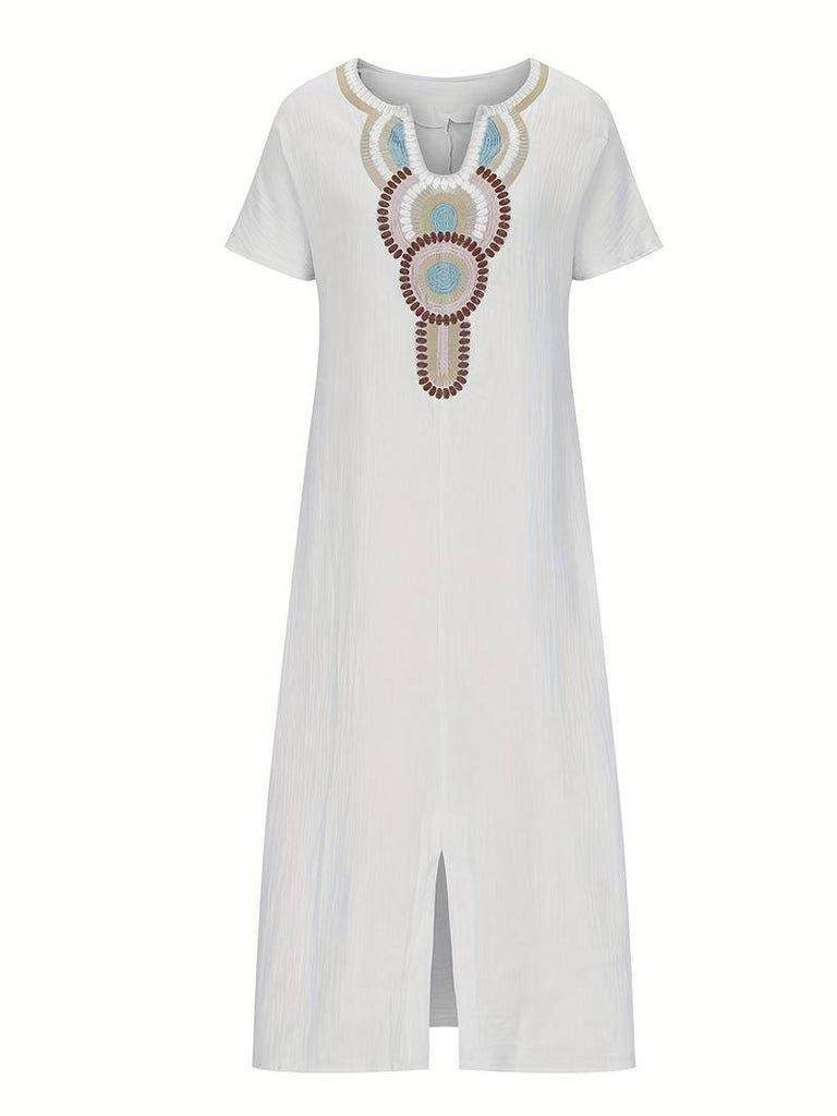 Feliciana - Boho neckline maxi split dress-DESTINY