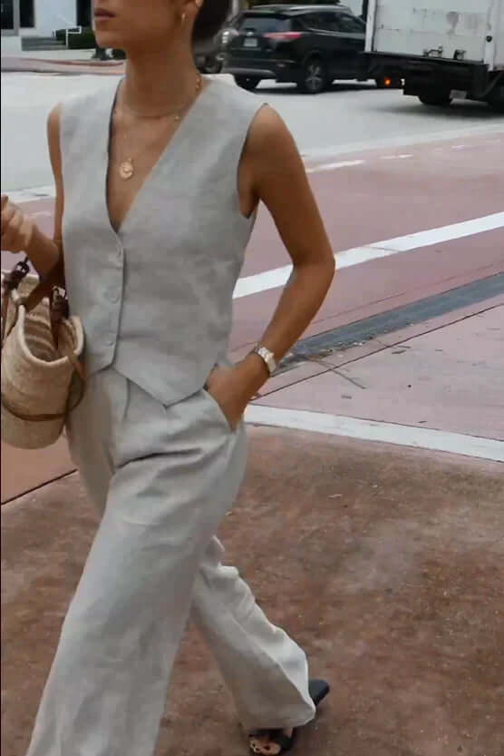 Chic Fancy Waistcoat with Wide Leg Pants Suits-DESTINY