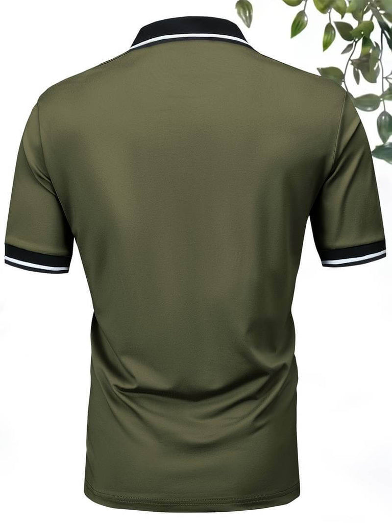 Caleb trendy color block short sleeve shirt with button fastening and lapels-DESTINY