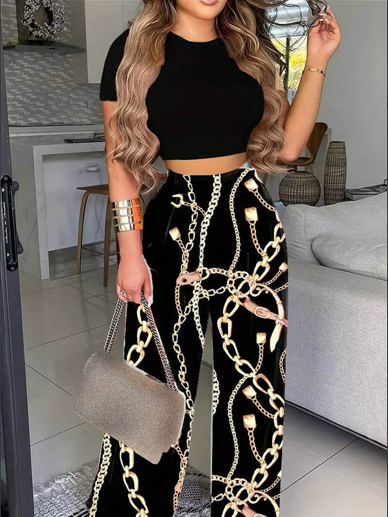 Amelia – summer set consisting of a cropped t-shirt and floral wide-leg trousers-DESTINY
