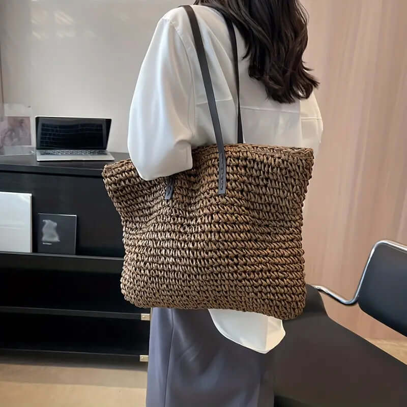 Tara - Woven carrier bag with leather straps-DESTINY