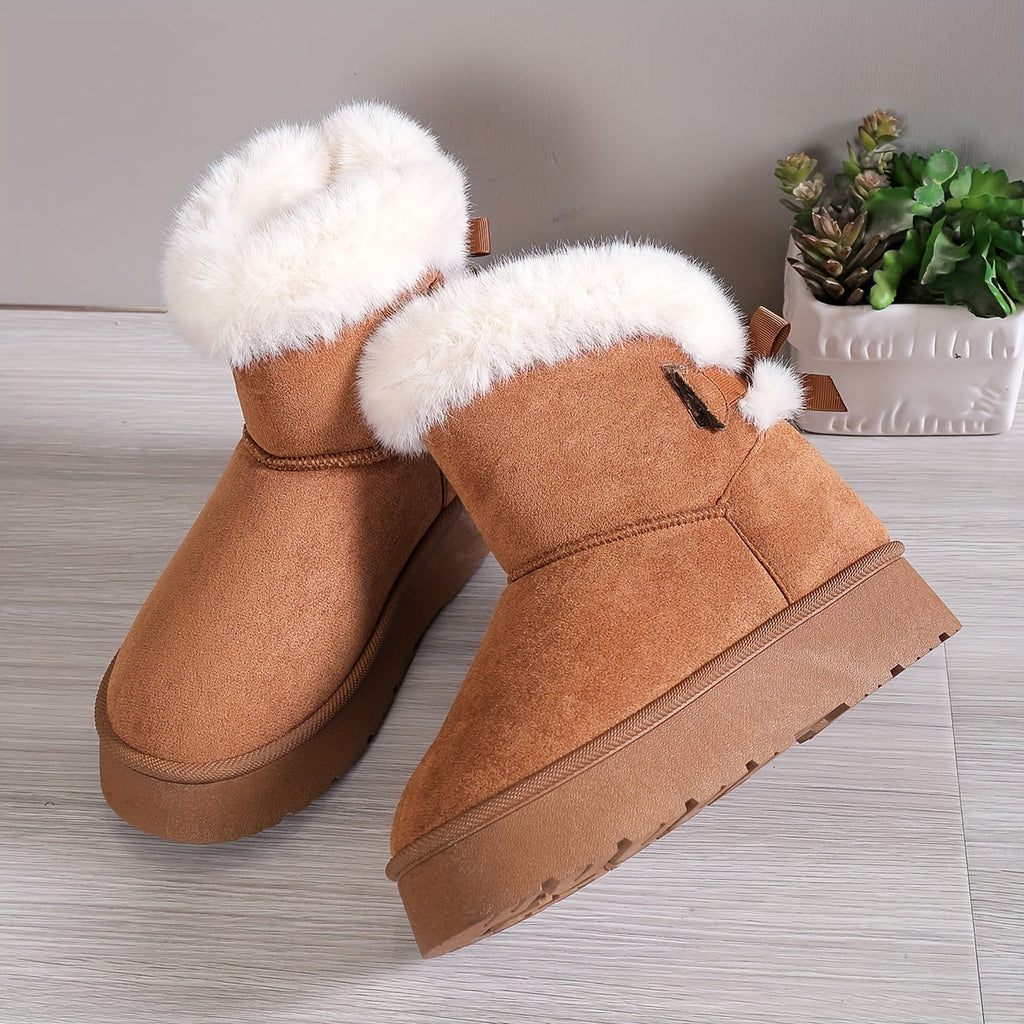 Stylish, thermo-lined plush boots with bow knot-DESTINY