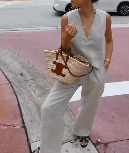 Chic Fancy Waistcoat with Wide Leg Pants Suits-DESTINY