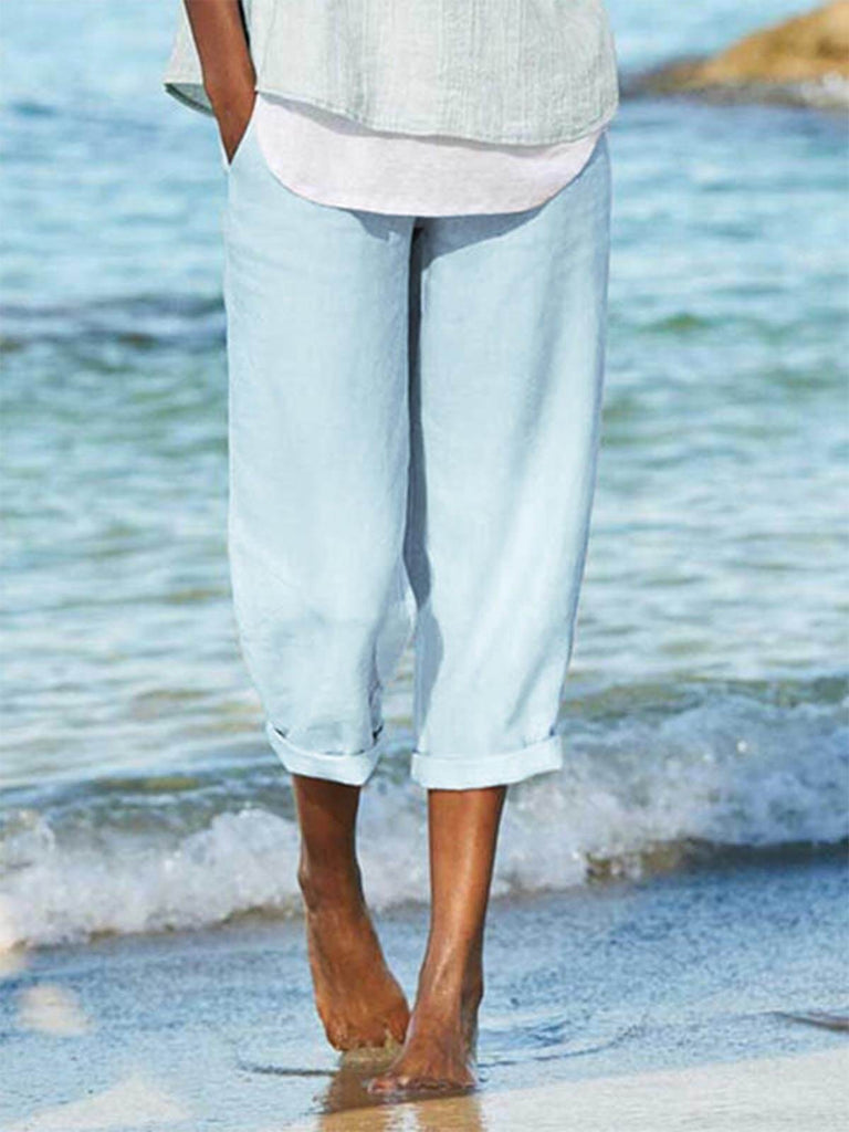 Summer Linen Casual Solid Pants-DESTINY