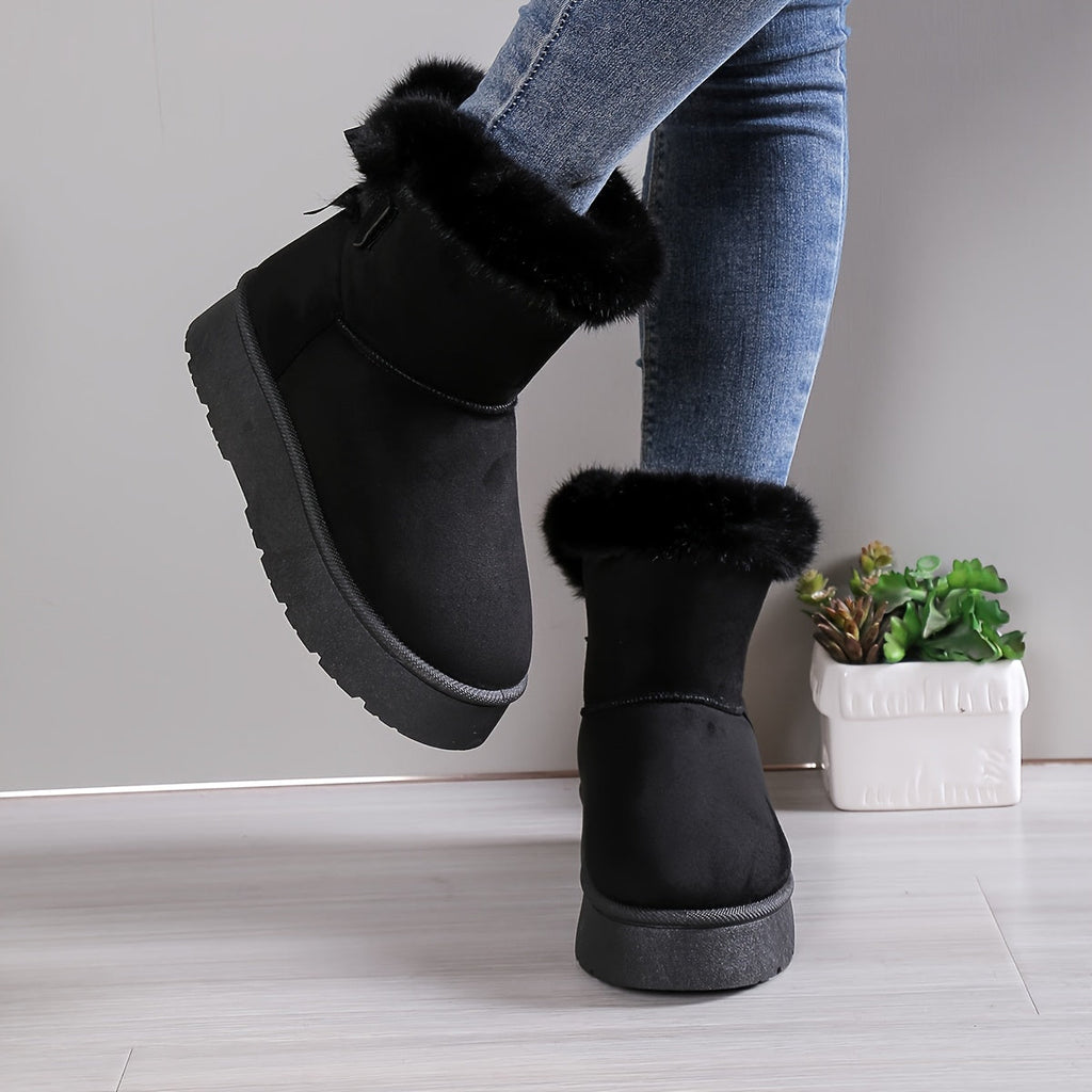 Stylish, thermo-lined plush boots with bow knot-DESTINY