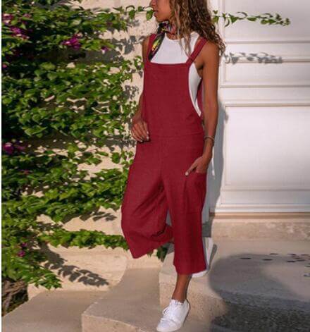 Cotton Linen Casual Loose Suspender Jumpsuit-DESTINY