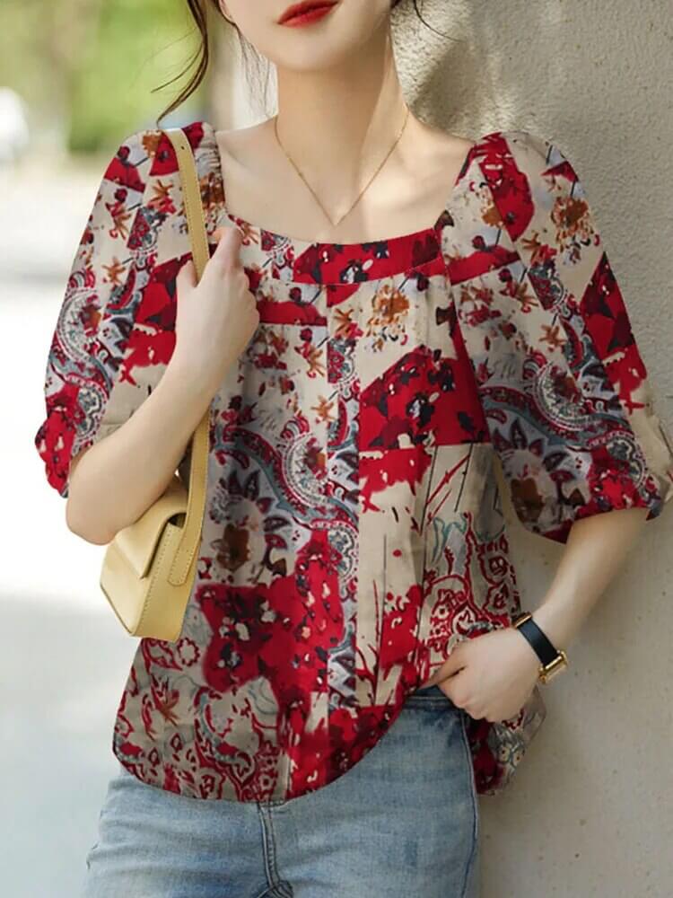 Caitlin - Women Abstract Art Prints Blouse-DESTINY