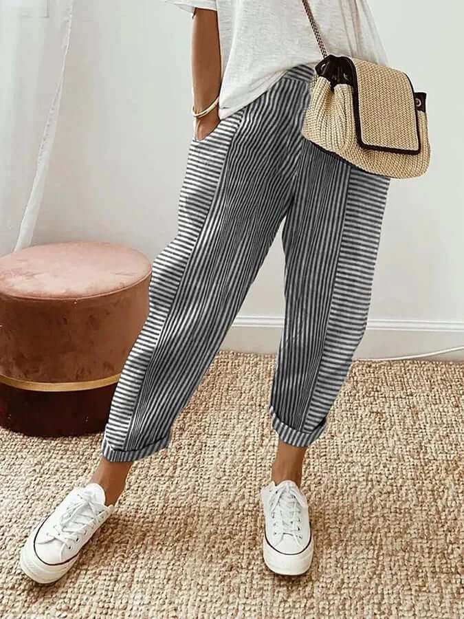 Casual striped cotton trousers-DESTINY