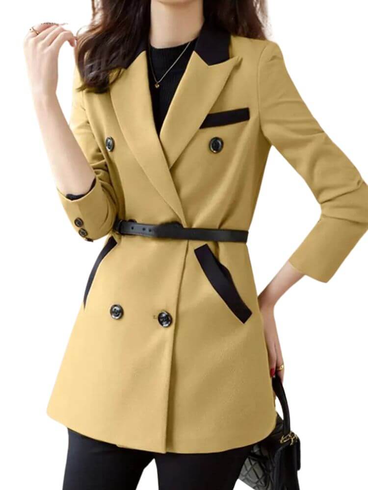 Vroni - Women's Double Button Scarf Collar Blazer-DESTINY