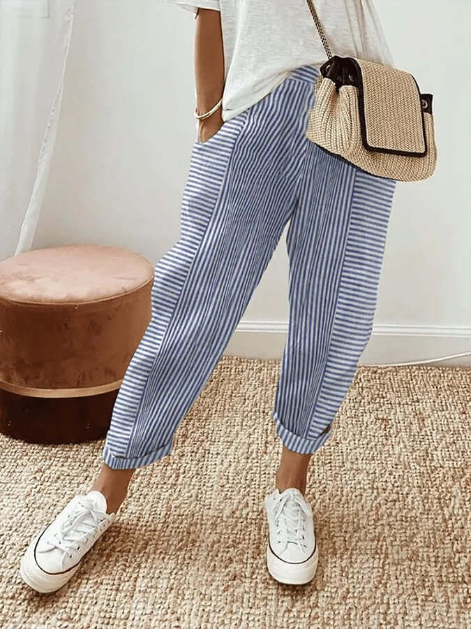 Casual striped cotton trousers-DESTINY