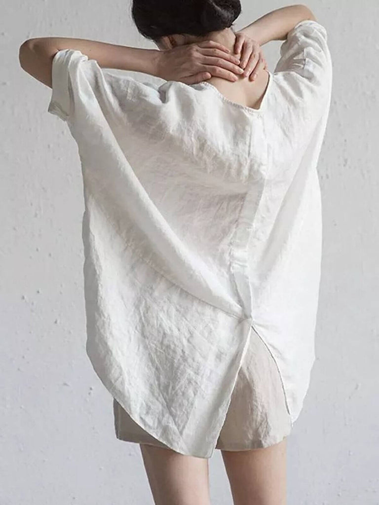 Women's Casual Pure Color Half Sleeve Cotton And Linen T-Shirt-DESTINY