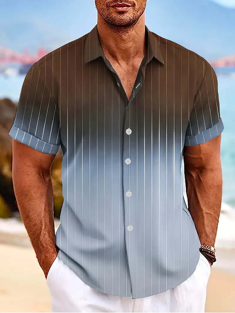 Christopher men's short sleeve gradient striped button down shirt for spring/summer-DESTINY