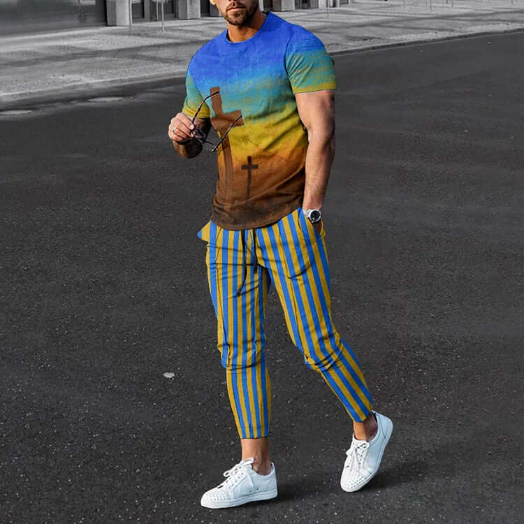 Oil Painting Faith Cross T-Shirt And Pants Co-Ord-DESTINY