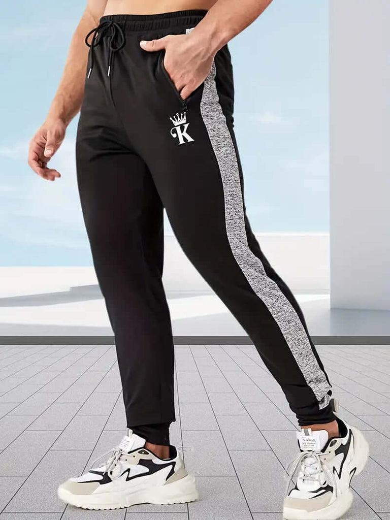 Striped Jogging Pants With High Stretch and Graphic Design With Crowned K-DESTINY