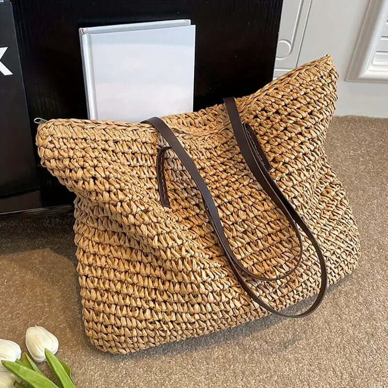 Tara - Woven carrier bag with leather straps-DESTINY