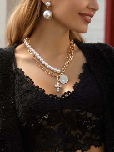 Cross Pearl Necklace-DESTINY