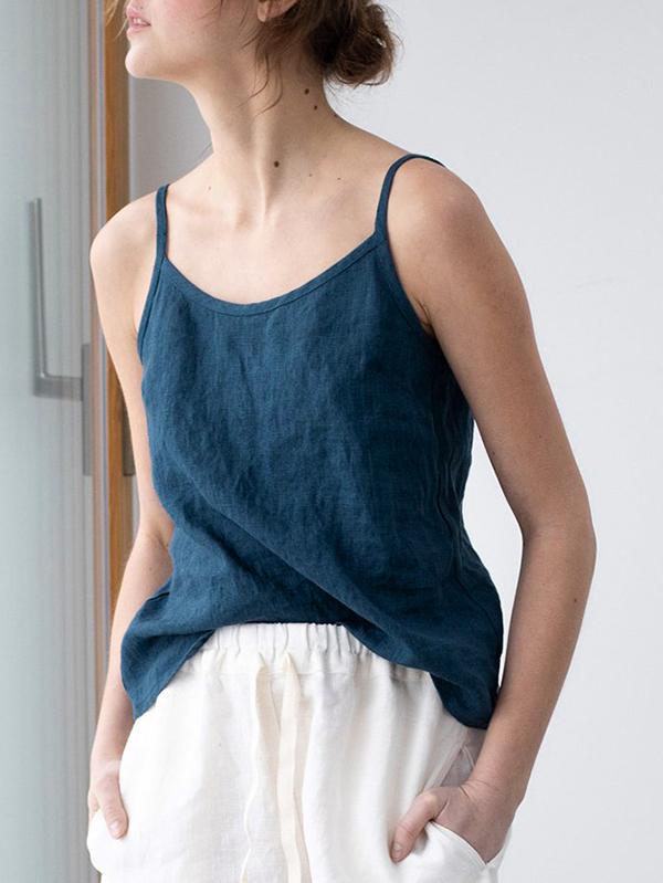Spaghetti Strap Linen Blend Top-DESTINY