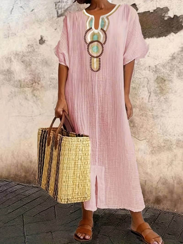 Feliciana - Boho neckline maxi split dress-DESTINY