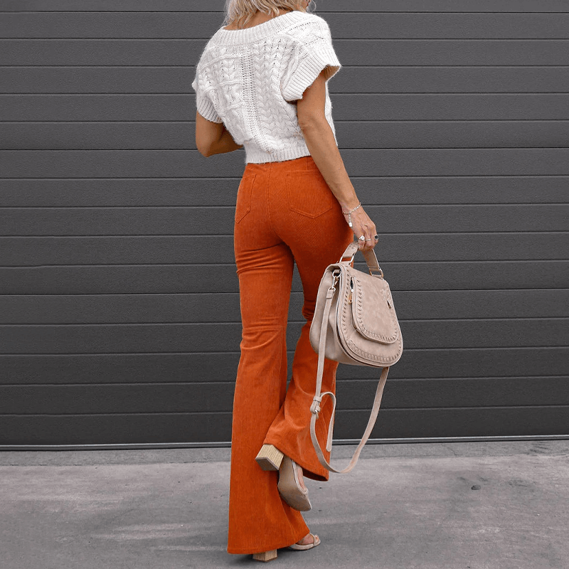 Luna - corduroy trousers with flare and high waist-DESTINY