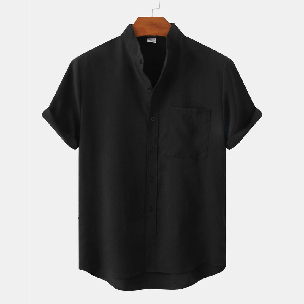 Davide - Men's linen shirt with short sleeves and lapels-DESTINY