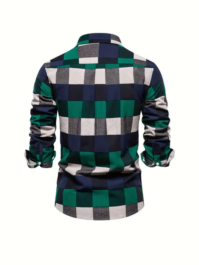 John color block long sleeve button down shirt for men-DESTINY