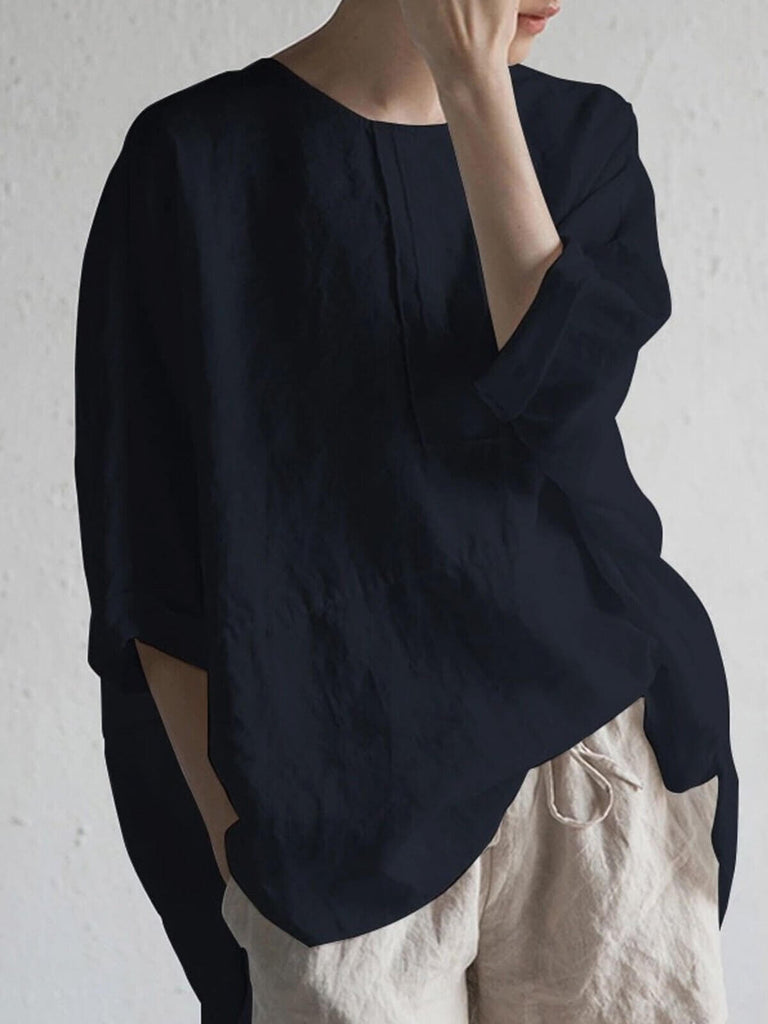 Women's Casual Pure Color Half Sleeve Cotton And Linen T-Shirt-DESTINY