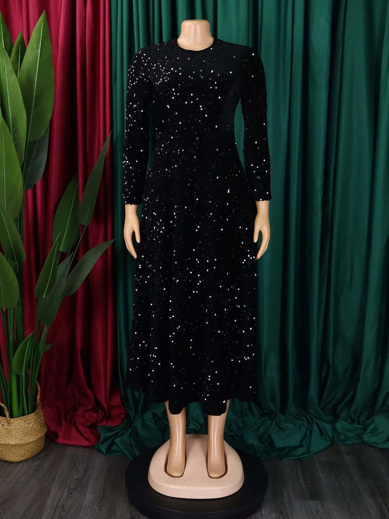 Sparkly Sequin A-line Evening Dress-DESTINY