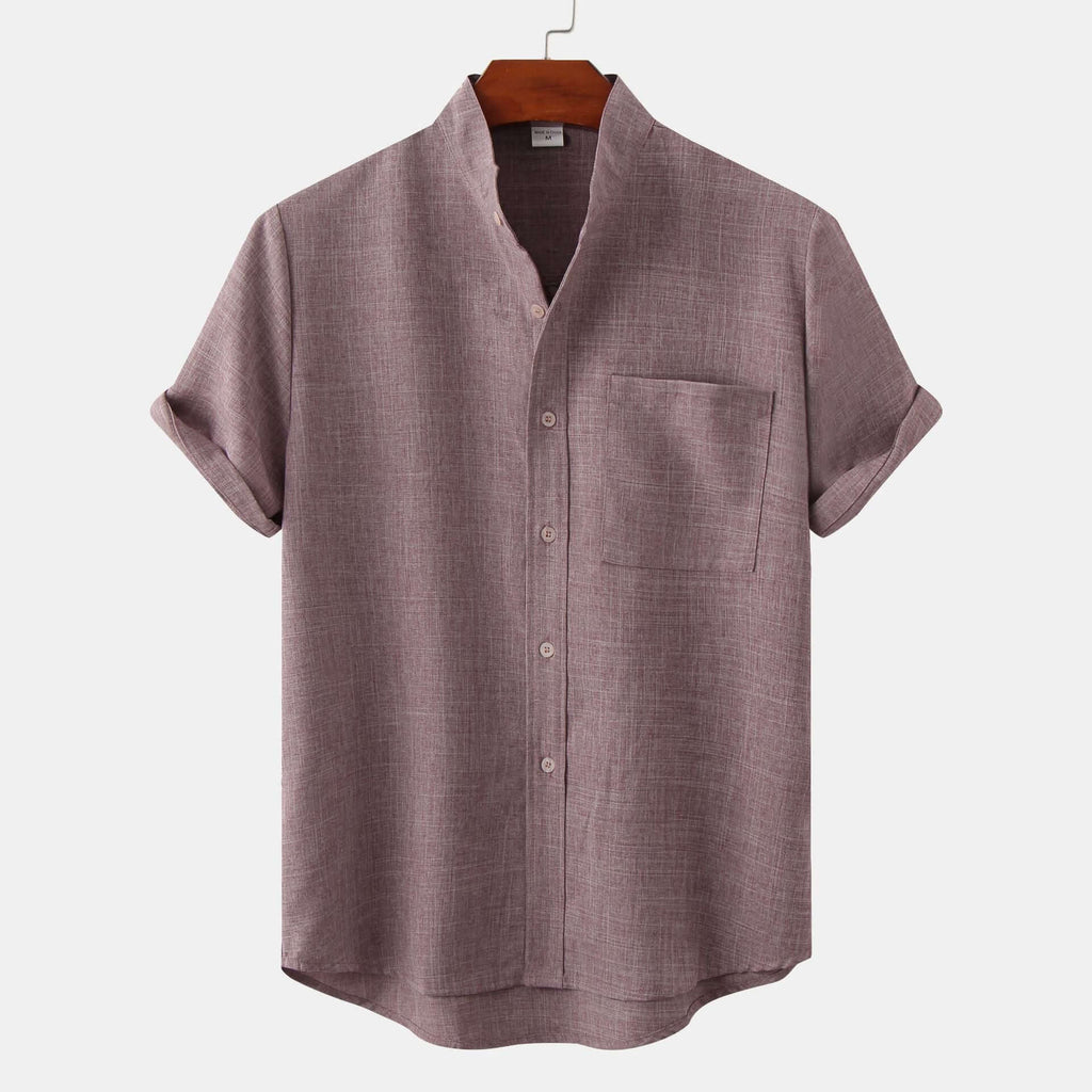Davide - Men's linen shirt with short sleeves and lapels-DESTINY