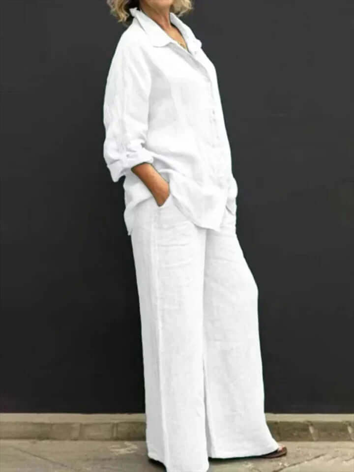 Casual linen ensemble with button placket-DESTINY